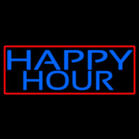 Blue Happy Hour With Red Border Neonskylt