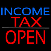 Blue Income Red Ta  Block Open Neonskylt