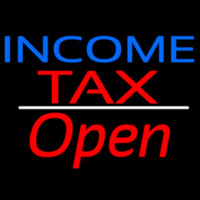 Blue Income Ta  White Line Slant Open Neonskylt