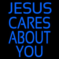 Blue Jesus Cares About You Neonskylt