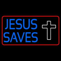 Blue Jesus Saves White Cross Neonskylt