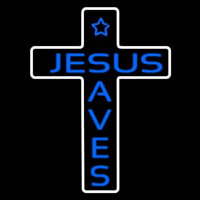 Blue Jesus Saves White Cross With Border Neonskylt