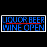 Blue Liquor Beer Wine Open With White Border Neonskylt