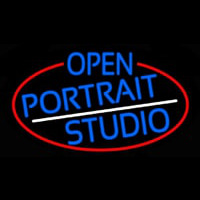 Blue Open Portrait Studio Oval With Red Border Neonskylt