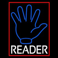 Blue Palm White Reader Red Border Neonskylt