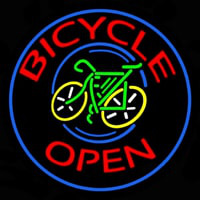 Blue Round Bicycle Open Neonskylt