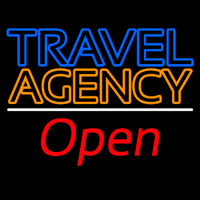 Blue Travel Orange Agency Open Neonskylt