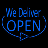 Blue We Deliver Open Neonskylt