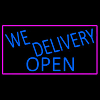 Blue We Deliver Open With Pink Border Neonskylt