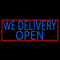 Blue We Deliver Open With Red Border Neonskylt
