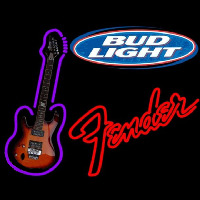 Bud Light Fender Red Guitar Beer Sign Neonskylt