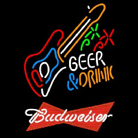 Budweiser Red And Drink Guitar Beer Sign Neonskylt