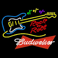 Budweiser Red Rock N Roll Yellow Guitar Beer Sign Neonskylt