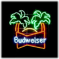 Budweiser double palm trees Beer Bar Neonskylt