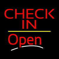 Check In Open Yellow Line Neonskylt