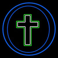 Christian Cross Blue Border Neonskylt