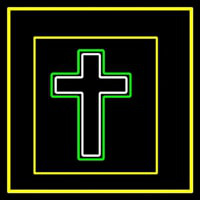Christian Cross Yellow Border Neonskylt