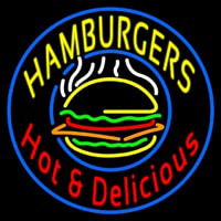 Circle Hamburgers Hot And Delicious Neonskylt