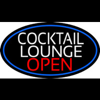 Cocktail Lounge Open Oval With Blue Border Neonskylt