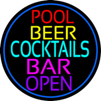 Cocktails Pool Beer Bar Open Neonskylt