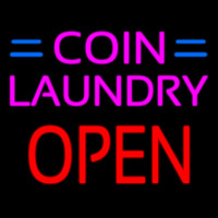 Coin Laundry Block Open Green Line Neonskylt