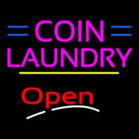 Coin Laundry Open Yellow Line Neonskylt
