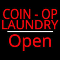 Coin Op Laundry Open White Line Neonskylt