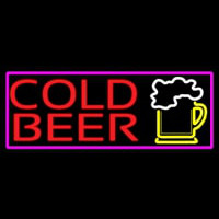 Cold Beer And Beer Mug With Pink Border Neonskylt