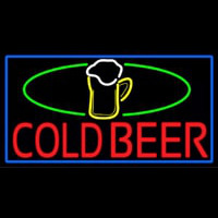Cold Beer And Mug With Blue Border Neonskylt