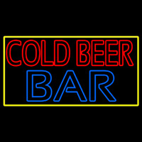 Cold Beer Bar With Yellow Border Neonskylt