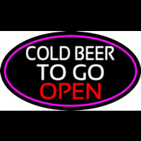 Cold Beer To Go Open Oval With Pink Border Neonskylt