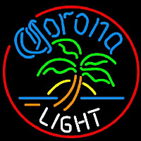 Corona Light Circle Palm Tree Beer Sign Neonskylt