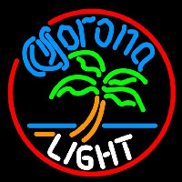 Corona Light Circle Palm Tree Beer Sign Neonskylt