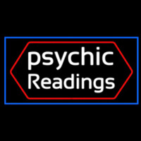 Cursive Psychic Readings With Blue Border Neonskylt