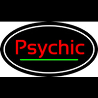 Cursive Red Psychic White Border With Green Line Neonskylt