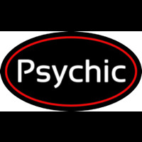 Cursive White Psychic Red Border Neonskylt