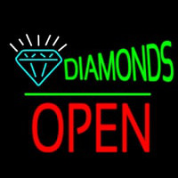 Diamonds Logo Block Open Green Line Neonskylt
