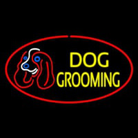 Dog Grooming Red Oval Neonskylt