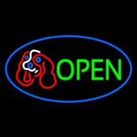 Dog Logo Open Blue Oval Neonskylt
