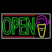 Double Stroke Green Open Ice Cream Cone Neonskylt