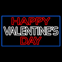 Double Stroke Happy Valentines Day With Blue Border Neonskylt