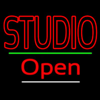 Double Stroke Red Studio With Open 3 Neonskylt