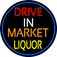 Drive In Market Liquor Oval With Blue Border Neonskylt