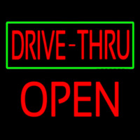 Drive Thru With Green Border Open Neonskylt