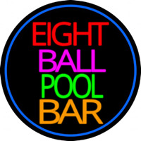 Eight Ball Pool Bar Oval With Blue Border Neonskylt