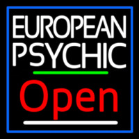 European Psychic Open Blue Border Neonskylt