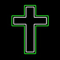 Green And White Christian Cross Neonskylt