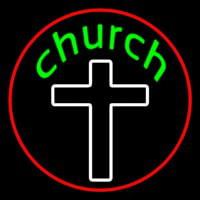Green Church With Cross Neonskylt