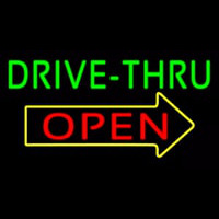 Green Drive Thru Open Arrow Neonskylt