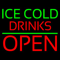 Green Ice Red Cold Drinks Open Neonskylt